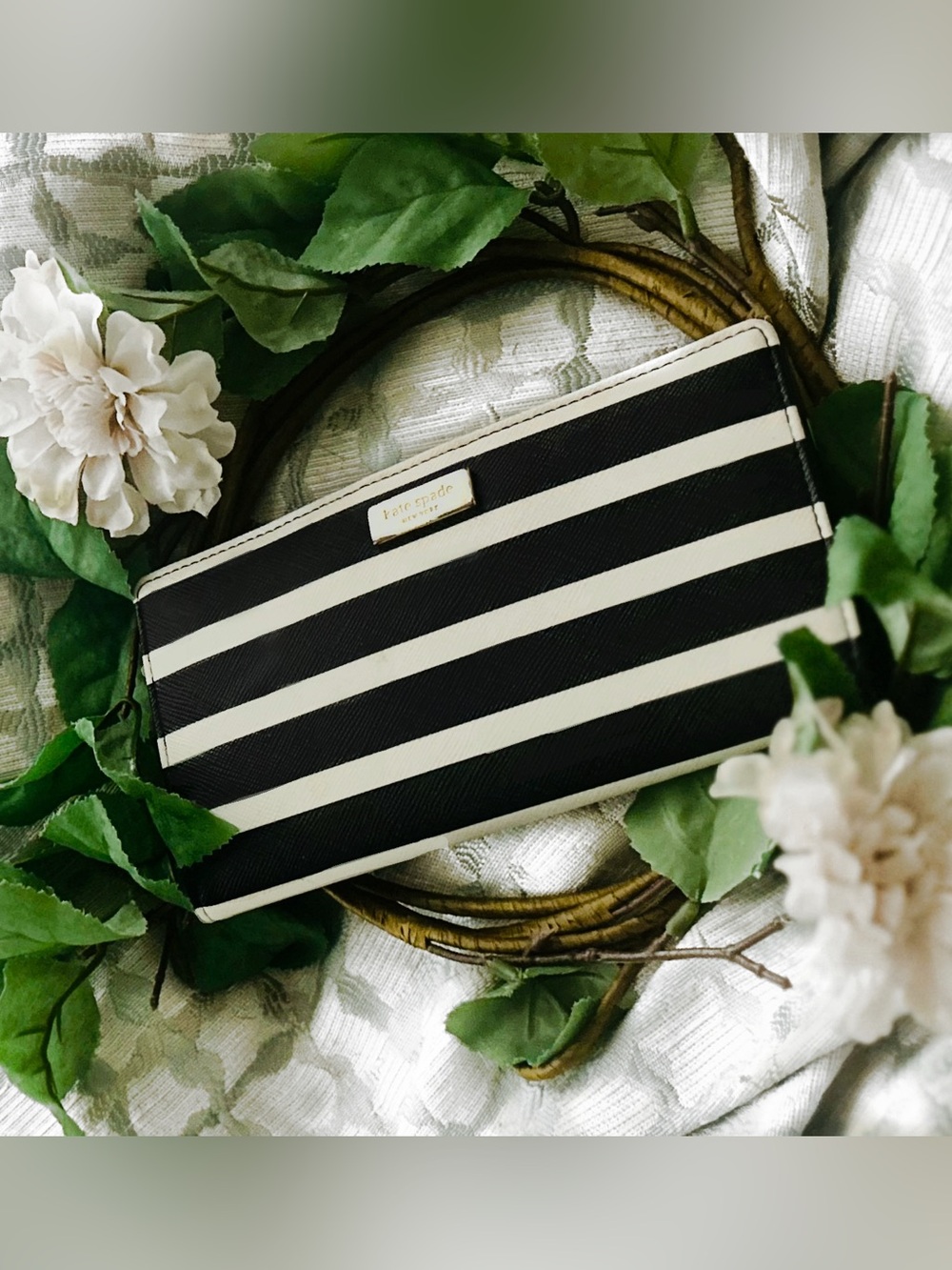 Black & White Striped Zip Wallet - Women